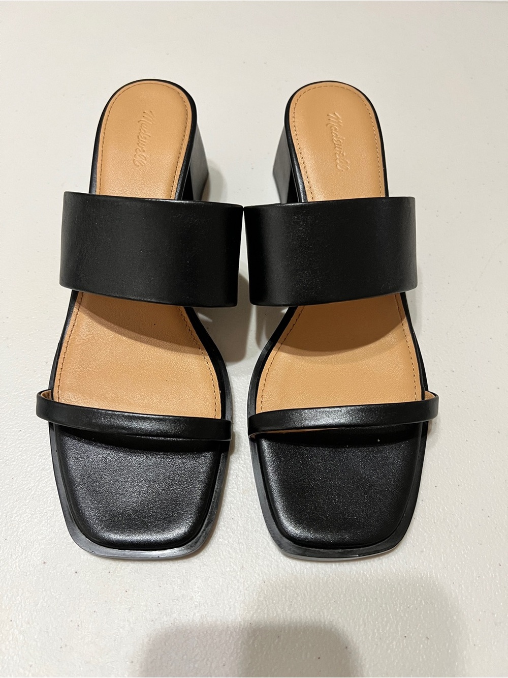 Madewell Double Strap Black Heeled Sandals Leather 8.5 NWOT